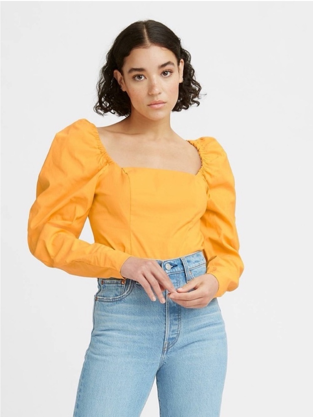 Women’s Levi’s Yellow Puff Sleeve Square Neck Top S